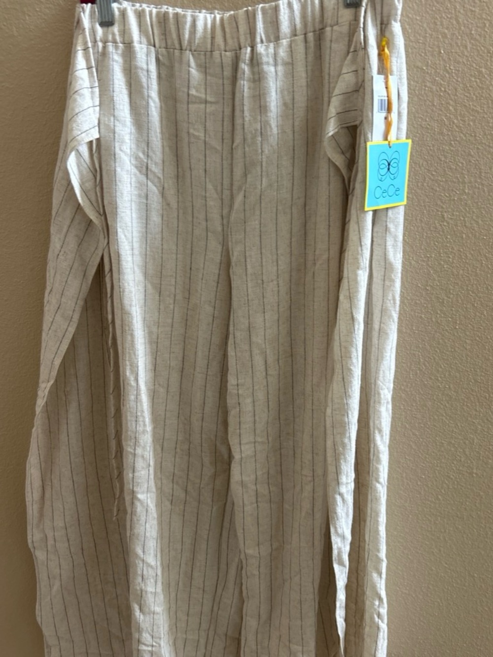 CeCe Men's Cream Pinstripe Linen-Blend Chinos